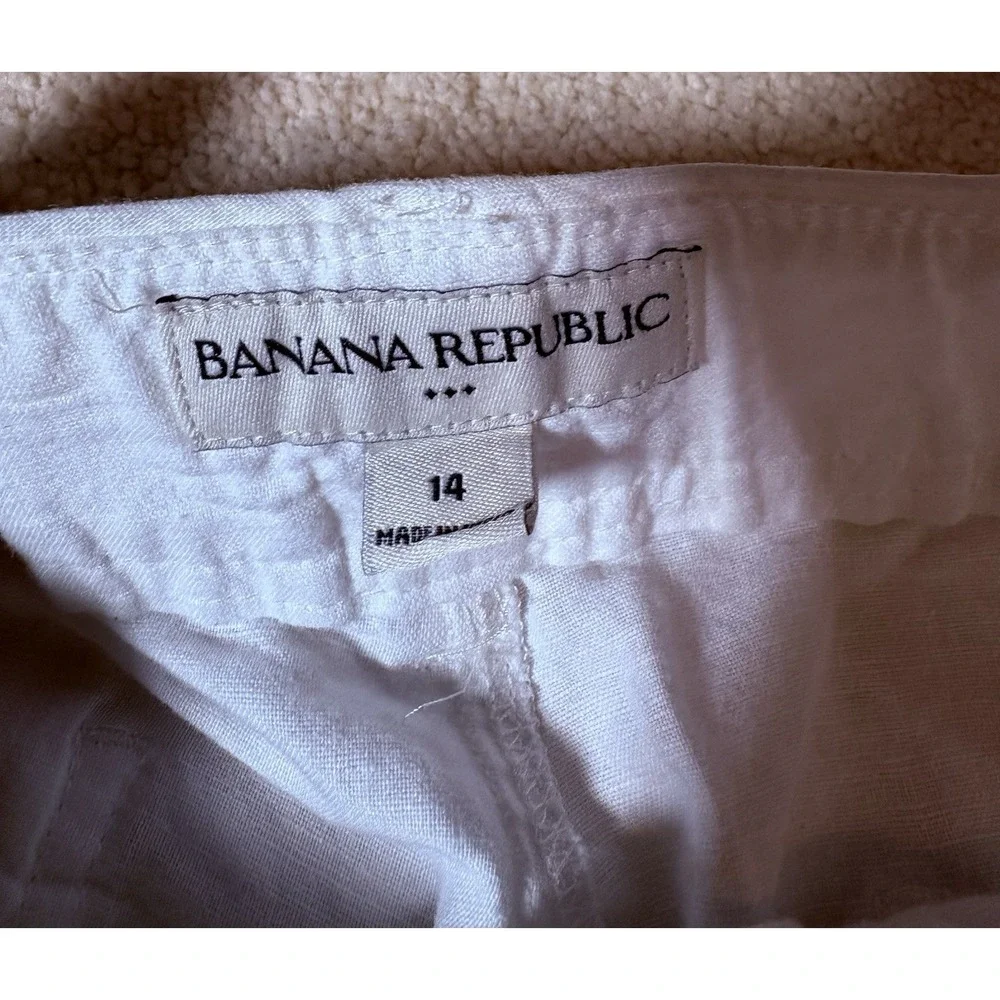 Banana Republic Linen Cotton Blend Pants Womens 14 White Pleated Casual Beach